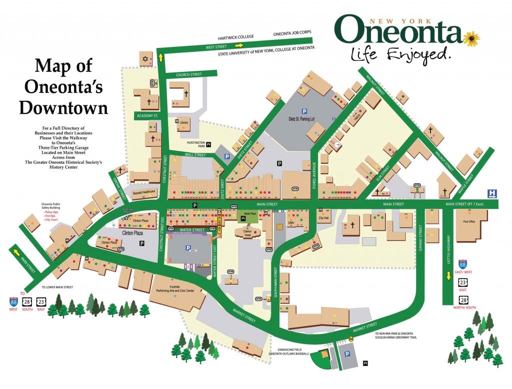 Map of Main Street in Oneonta, NY