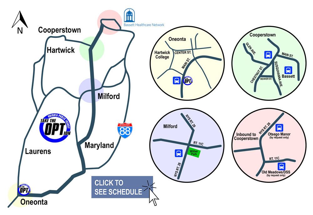 Oneonta, NY bus route to Cooperstown, NY